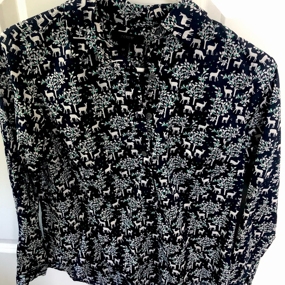 JCrew Reindeer Button Down Long Sleeve Blouse
